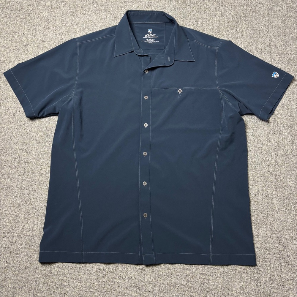 Kuhl Renegade Shirt Mens Large Tufflex Pirate Blue Button Down Short Sleeve